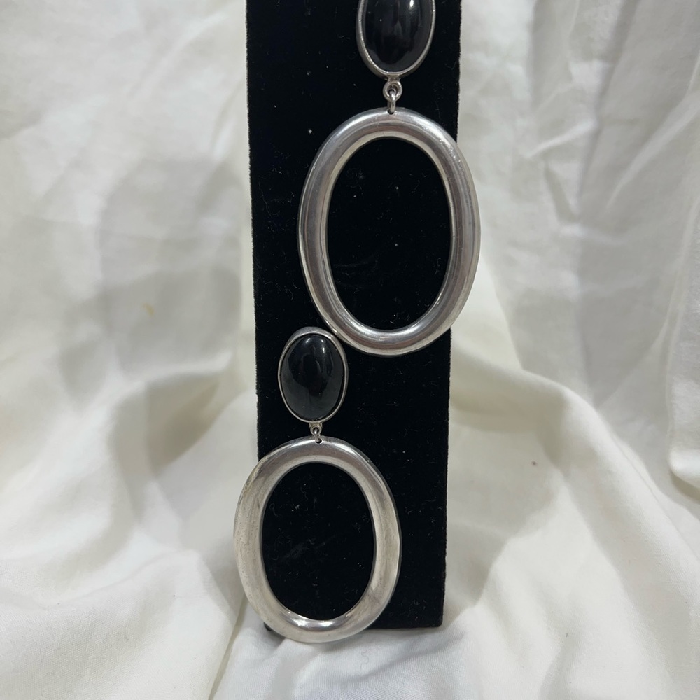 HUGE 3 5/8" Sterling Silver Onyx Earrings.  Statement Earrings BoHo Style.☑️ - Picture 2 of 7